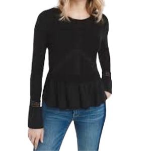 White House Black Market Light Weight Black Peplum Sweater Petite XS